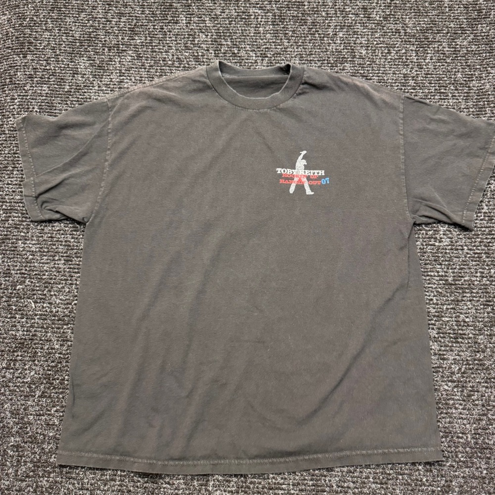 Toby Keith Hookin Up Hangin Out 07 Tour Shirt Mens XL Faded Black Local Crew TEE